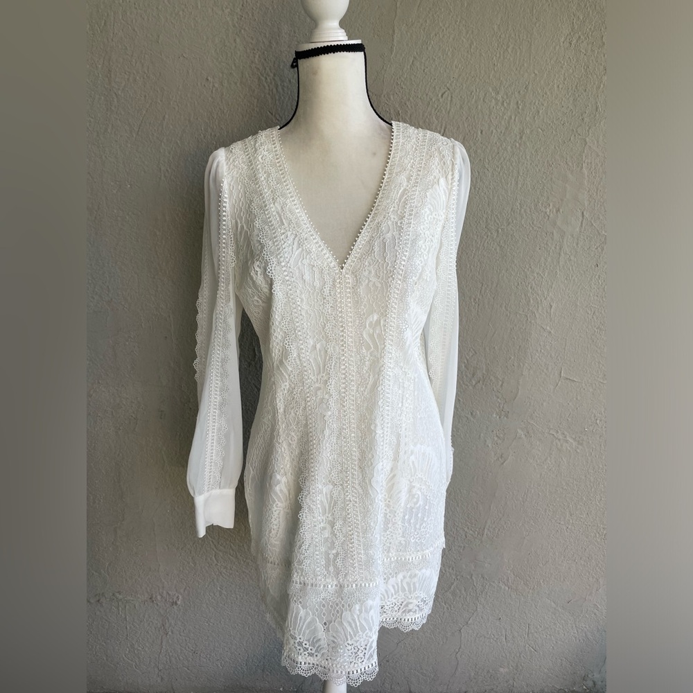 White Lace Dress with Long Sleeves
